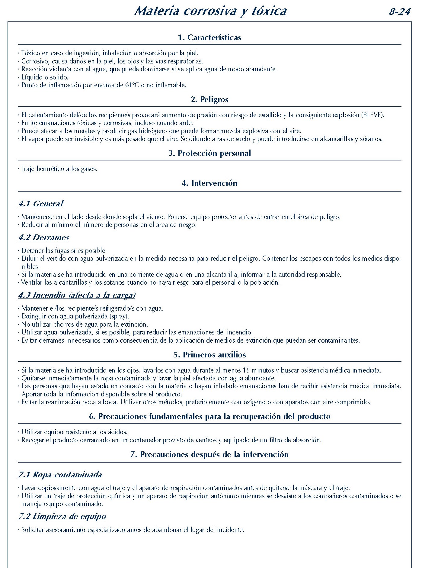 326 FICHA 8-24 MATERIA CORROSIVA TOXICA FICHAS EMERGENCIA
